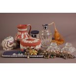 A group of Wedgwood Jasperware and other items, including a glass atomiser, costume jewellery,