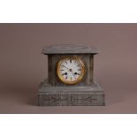 A late Victorian grey marble mantle clock, 27cm wide