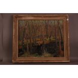 Herbert H. Newton (1881 - 1959), 58cm by 70cm, oil on canvas, Woodland Scene with Stream, framed