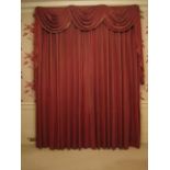 A modern set of red striped curtains and accessories, with pelmet, 190cm wide