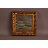 After E. Barthelemy, 23cm by 23cm, oil on board, misshapen, Near Dieppe, in gilt frame