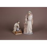 Two modern Lladro figures, one of an elegant lady stood with vase on stand, 34cm, the other as a