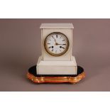 An early 20th century French alabaster mantle clock from F.L. Hausbeurg, 21cm high, some damaged,