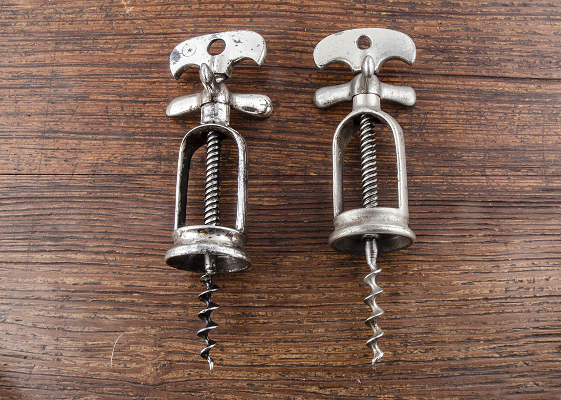 Four French 20th Century all steel mechanical corkscrews, a flip top corkscrew made by Perille, 'A - Image 2 of 3