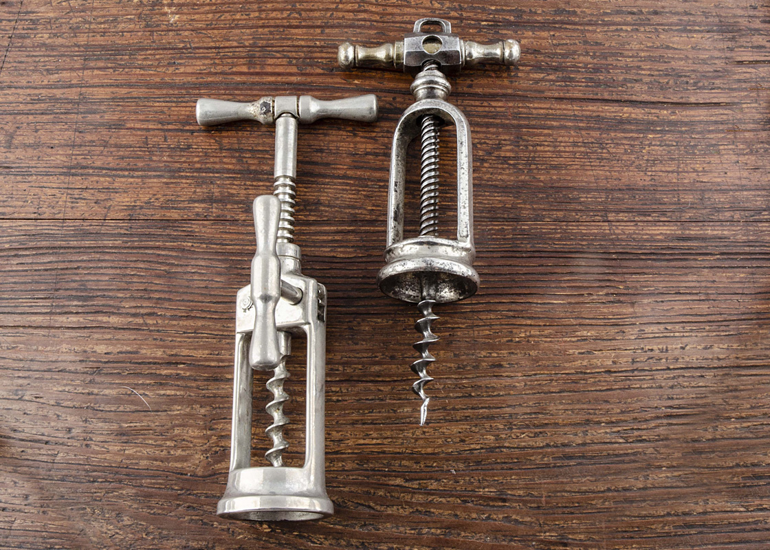 Four French 20th Century all steel mechanical corkscrews, a flip top corkscrew made by Perille, 'A - Image 3 of 3