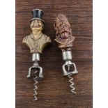 Two American 1930s figural corkscrews, with cap lifter, a painted SyrocoWood laughing man, 'Mr