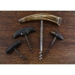 Nine French 20th Century direct pull corkscrews, two brass mounted horn handles, a large stag handle