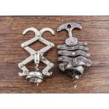 Four French compound lever corkscrews, a circa 1942 tin Zig Zag marked Bte sgdg Le Polichinelle, a