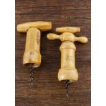 Four French mechanical wooden barrel corkscrews, two boxwood marked 'The Club' made in France, one