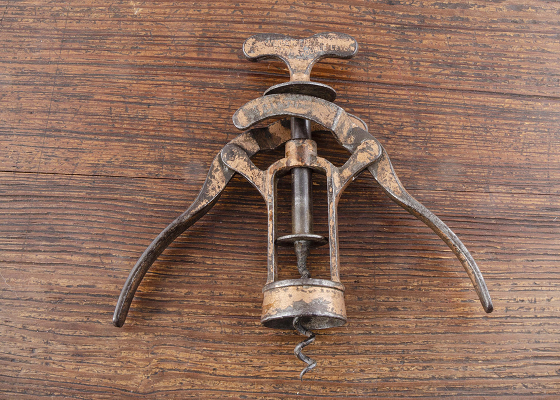 A William Baker's 1880 British patent no 2950 double lever corkscrew, indistinctly marked 'James
