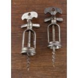 Four French 20th Century all steel mechanical corkscrews, one rack and pinion marked Modele Depose