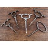 Eleven metal direct pull corkscrews, including one marked 'S&P' Spiers & Pond, four Perille