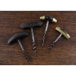 Eight French 20th Century direct pull corkscrews, two brass mounted horn handles and six horn