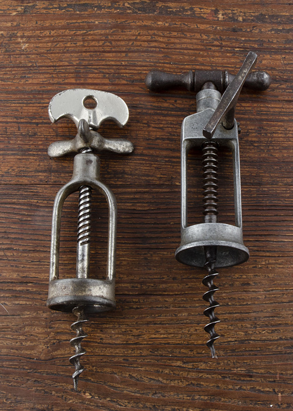 Four French 20th Century all steel mechanical corkscrews, two rack and pinion, one marked for 'AP