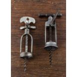 Four French 20th Century all steel mechanical corkscrews, two rack and pinion, one marked for 'AP