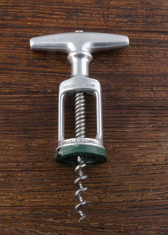 A 20th Century French patented aluminium framed corkscrew with ball action locking handle, Le