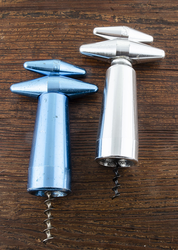 Four aluminium 'Valezina' corkscrews, circa 1949 British Reg Design with different anodised coloured - Image 3 of 3