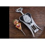 Two Italian figural corkscrews, a 1950s or 60s Carlo Gemelli painted aluminium double lever