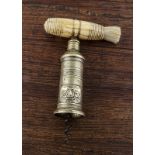An English 19th Century machine turned all brass Thomason type double action corkscrew, uncommon