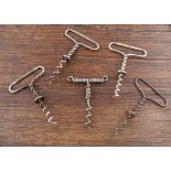 Five metal twisted wire straight pulls, 10cm, some with advertising, 'Paris-Medoc', 'Bekenden', '