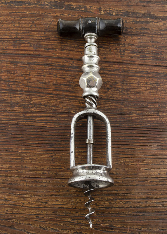 A French 19th Century nickel plated Perille diamant corkscrew, with turned horn handle, marked on