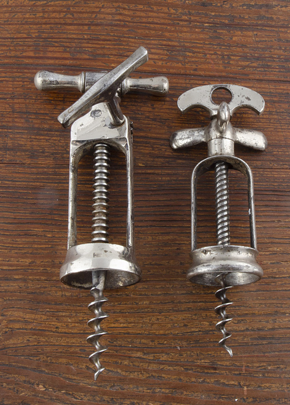 Two Perille late 19th Century patent corkscrews, a rack and pinion marked JP and a triple wing