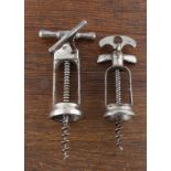 Two Perille late 19th Century patent corkscrews, a rack and pinion marked JP and a triple wing