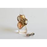 A 9ct gold cameo dress ring, another similar, a garnet and opal cluster ring, a 9ct gold wedding