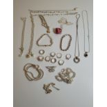 A quantity of silver and gem set jewellery, including a Lord of The Rings silver ring, matching