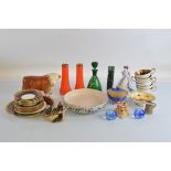 A quantity of assorted ceramics and glassware, including a pair of silver mounted orange opaque