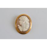 A 19th century cameo brooch, with profile of a young female with Lion skin headdress 4cm x3.2cm