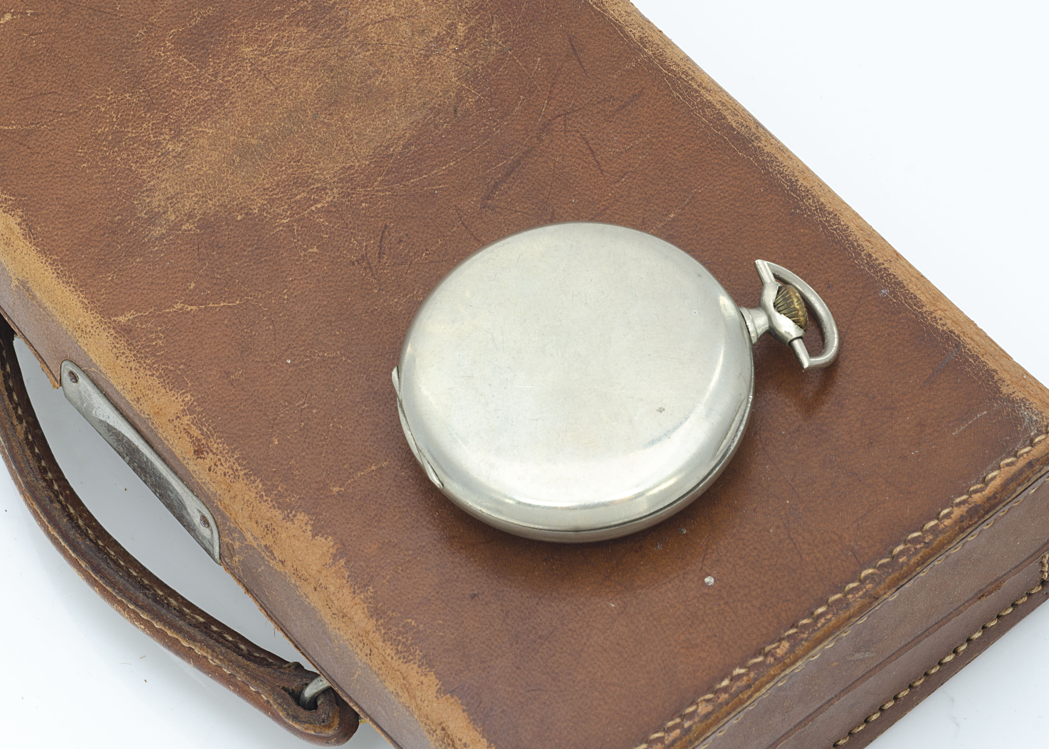 A 1940s Omega open faced pocket watch, 47mm, nickel plated case, white enamel dial having - Image 2 of 3