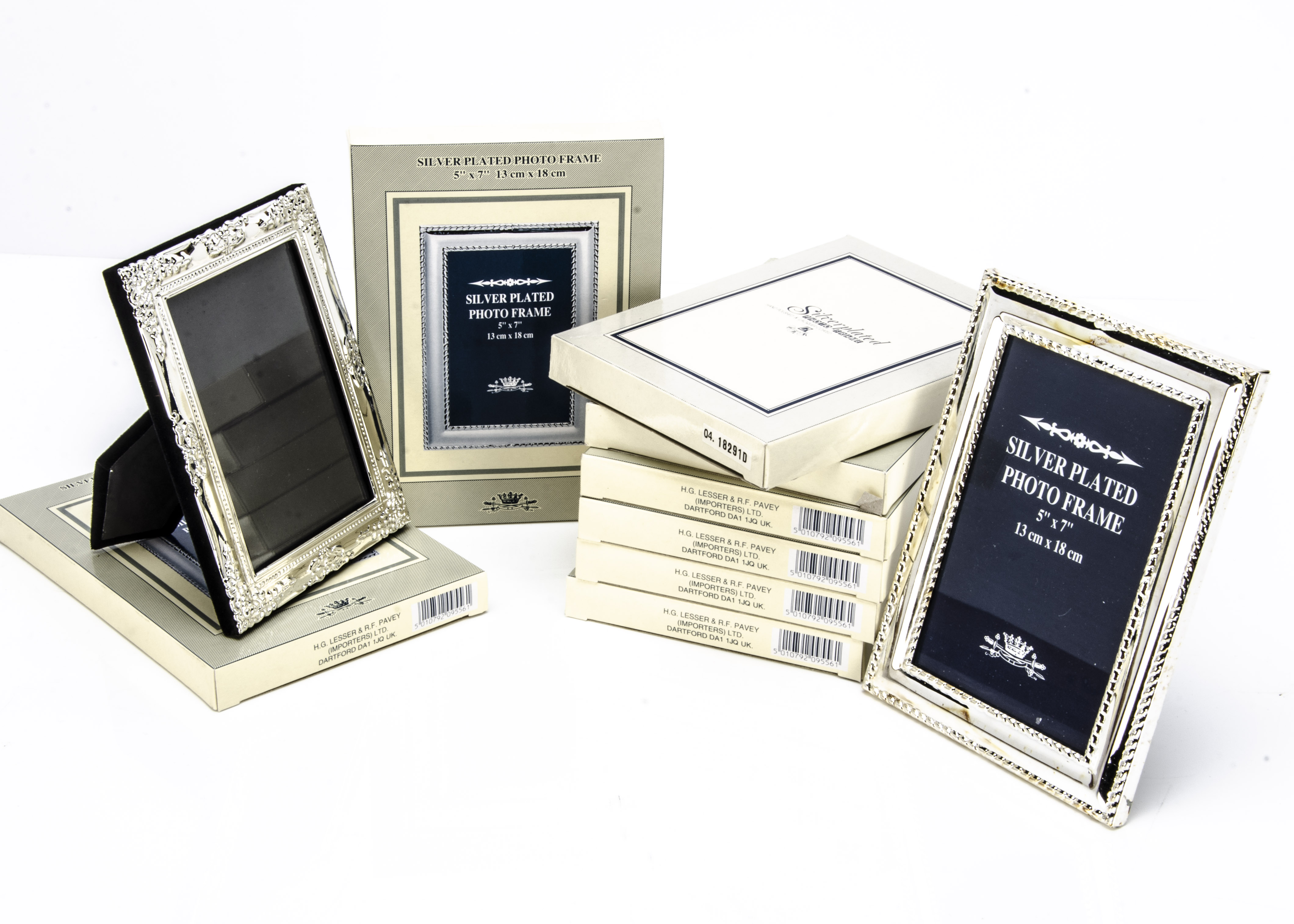 A collection of thirty three modern silver plated photograph frames, each boxed, 19 with internal