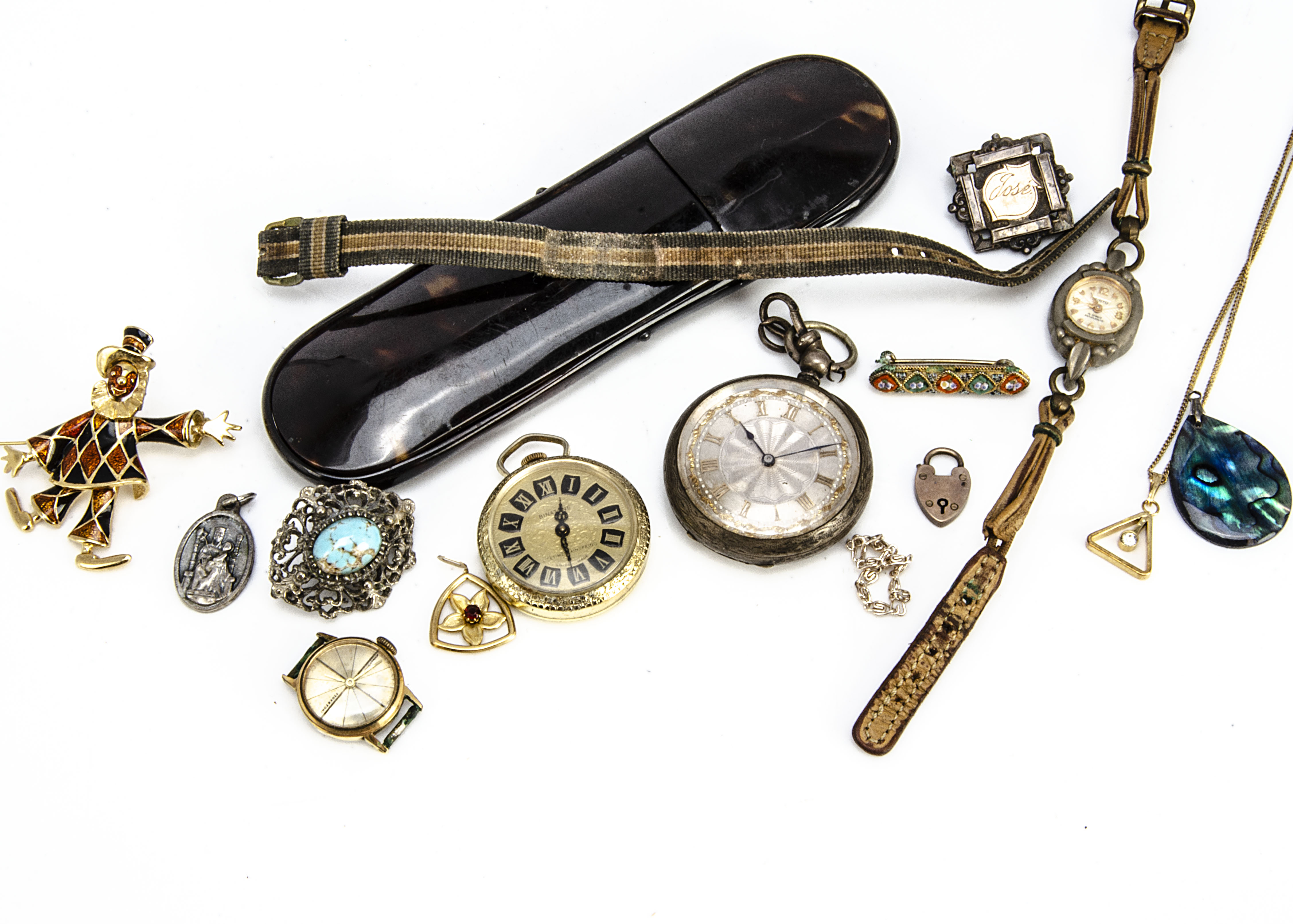 A late 19th century continental white metal lady's open faced pocket watch, together with a silver