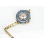 An Art Deco period continental 14ct gold and enamelled lady's wristwatch, 22mm, not running, clasp