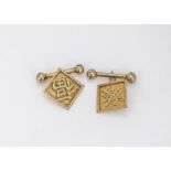 A pair of 14K marked Chinese cufflinks, square fronts with chain and baton links, 1.5cm square, 6.