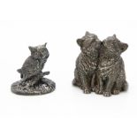 A pair of modern silver filled pussy cats, circa 1960, modelled as a pair of kittens, 6.5cm high