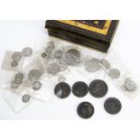 A collection of antique and later coins, including four 1797 cartwheel pennies and a cartwheel two