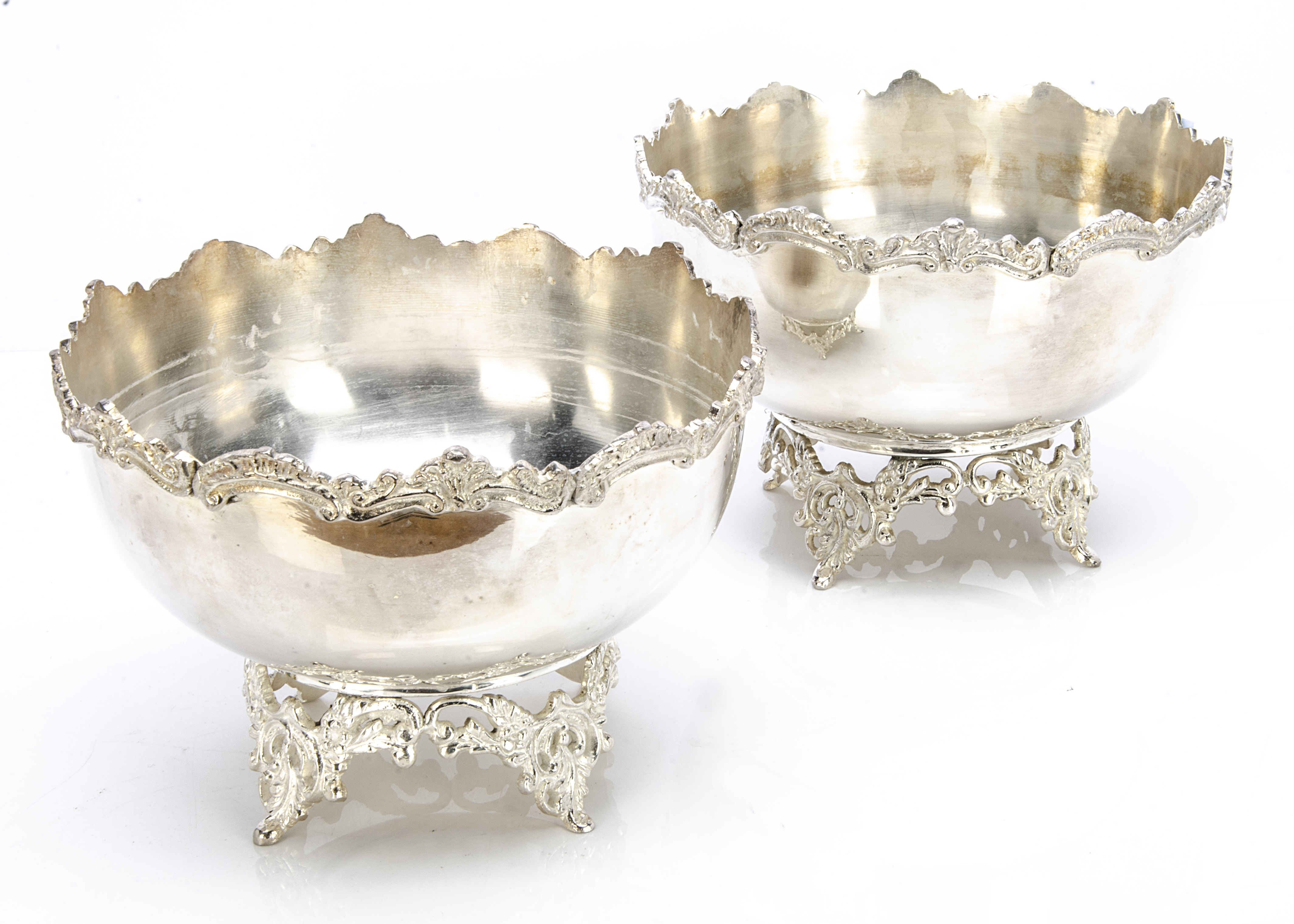 A pair of modern silver plated punch bowls, 26cm diameter x 17.5cm high