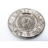 A Victorian Sheffield plated presentation charger by Elkington & Co, 54cm diameter, raised classical