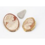 A shell carved cameo brooch, depicting a three quarter length portrait of a young classical maiden