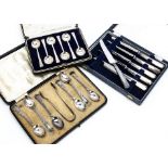 A cased set of Victorian silver kings pattern silver teaspoons and tongs, together with a cased