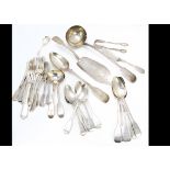 An early Victorian silver canteen of cutlery for six predominantly by RW, the fiddle pattern service