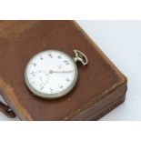 A 1940s Omega open faced pocket watch, 47mm, nickel plated case, white enamel dial having