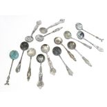 Fourteen 19th century coin and medallion spoons, heavily corroded, most appear to be Russian, some