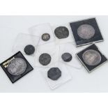 A collection of antique and later coins, including some possible Roman examples, several tokens,