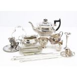 A collection of Victorian and later silver and silver plate, including a cased set of 800 marked