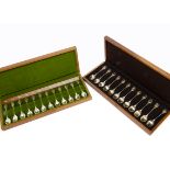 Two sets of 1970s silver teaspoons, each wooden box with twelve teaspoons, one set from Royal