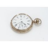 A late 19th century or early 20th century yellow metal open faced pocket watch from the Elgin