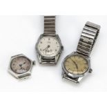 An Art Deco silver wristwatch head, 32mm hexagonal case, running, together with a mid-sized Avia and